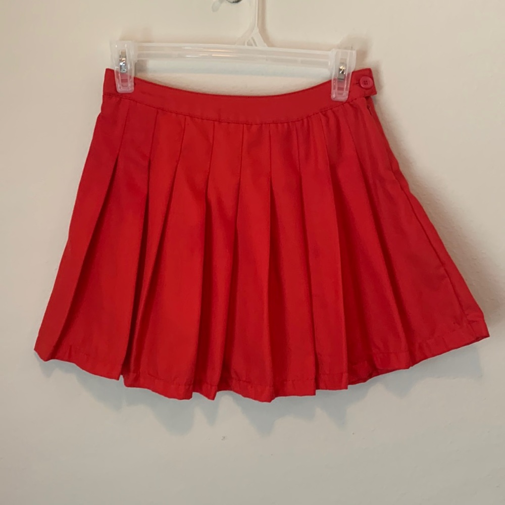 Red Pleated Mini Skirt